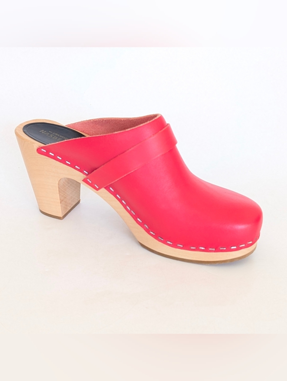 Swedish Hasbeens Red Slip In Classic Clog - Picture 4 of 9